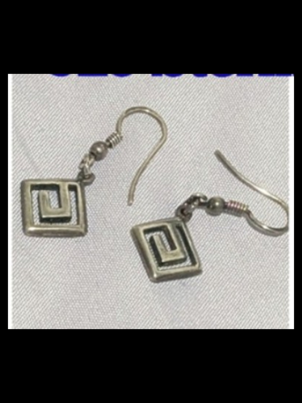 Silver Greek Key Square Dangle Earrings - Unbranded